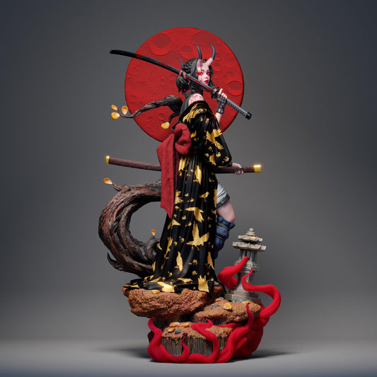 Oni - japanese demon samurai girl | 40 cm | Fanart Figur | 3D Druck | handbemalt