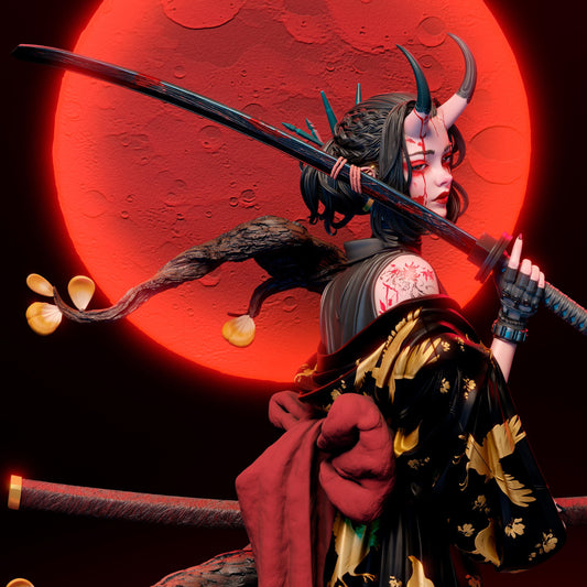 Oni - japanese demon samurai girl | 40 cm | Fanart Figur | 3D Druck | handbemalt